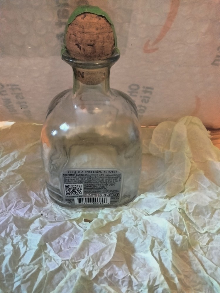 Empty Patron Silver Tequila Bottle With Cork And Box 375 ml TISSUE PAPER
