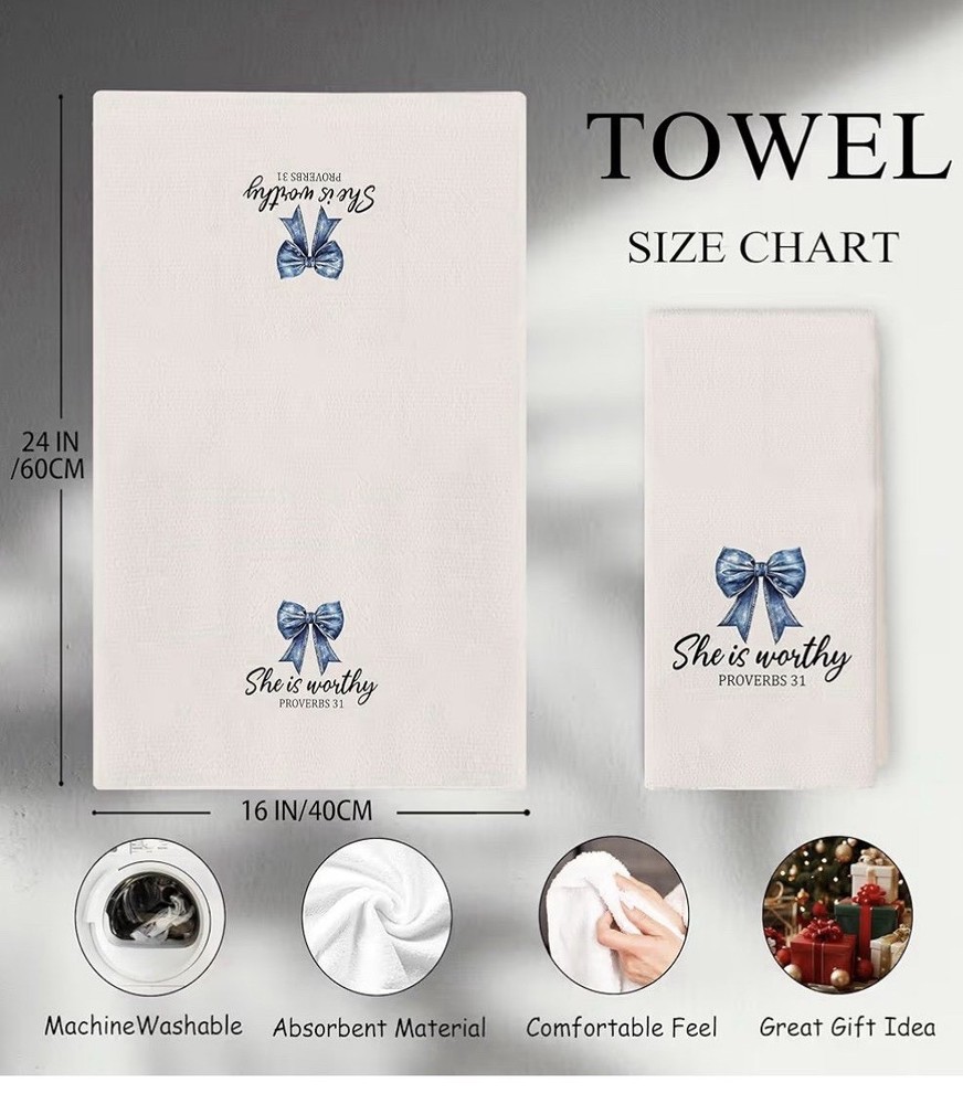 Inspirational Kitchen Towels With Blue Bow Design