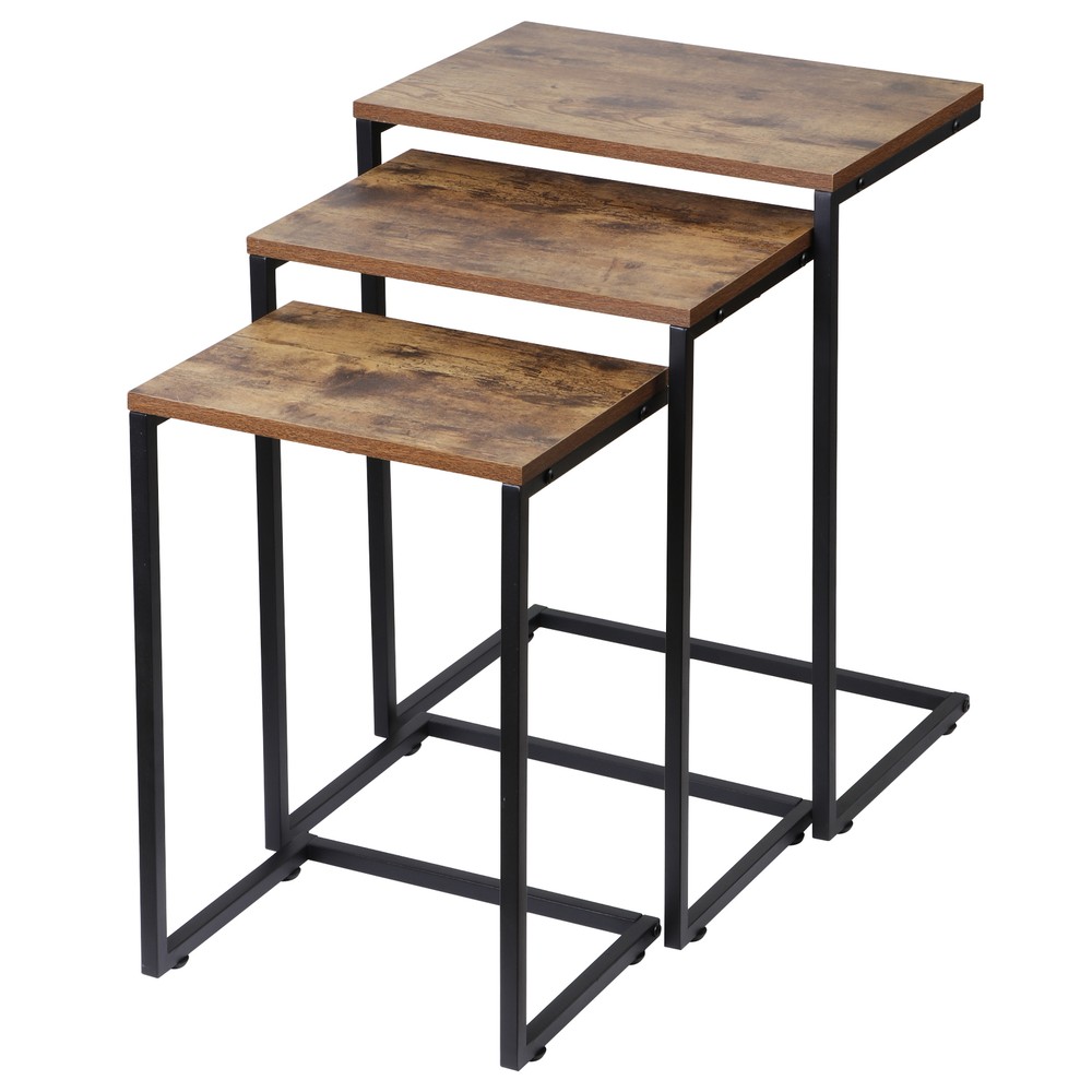 Modern C-Shaped End Tables Set of 3 Nesting Coffee Table Accent Side Table Brown