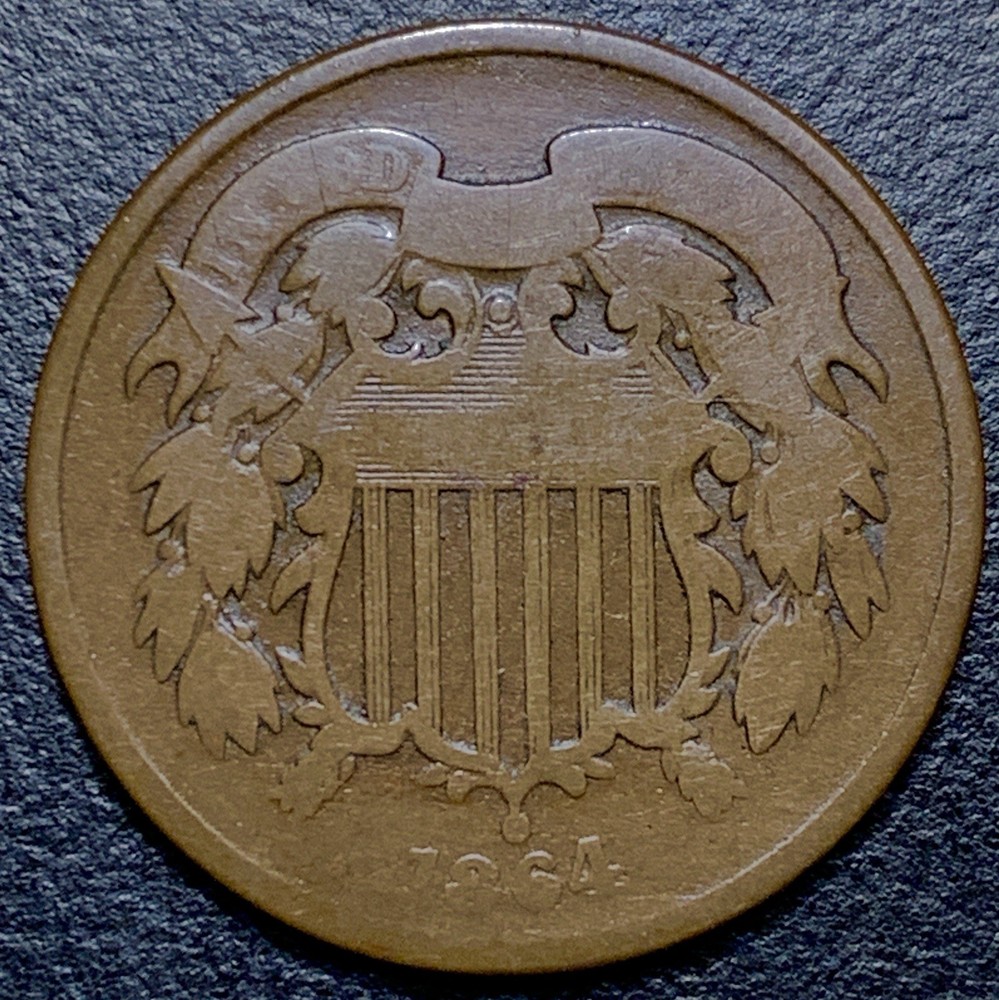 1864 Large Motto Two 2 Cent Piece 2c 180° Rotated Reverse Medal Alignment ERROR