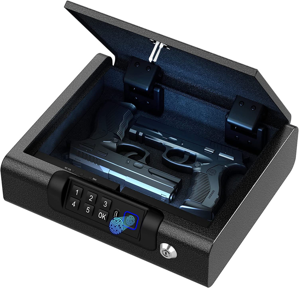 Biometric Handgun Safe with Fingerprint, PIN & Key - Secure Storage Solution