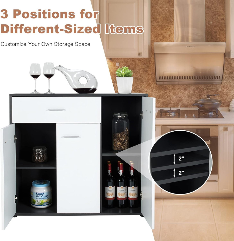 Buffet Sideboard Storage Cabinet, White Kitchen Sideboard with Spacious Table To