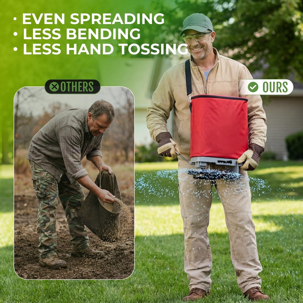 Walensee 25lb Handheld Seed Spreader Adjustable Flow Fertilizer Bag Shoulder ...