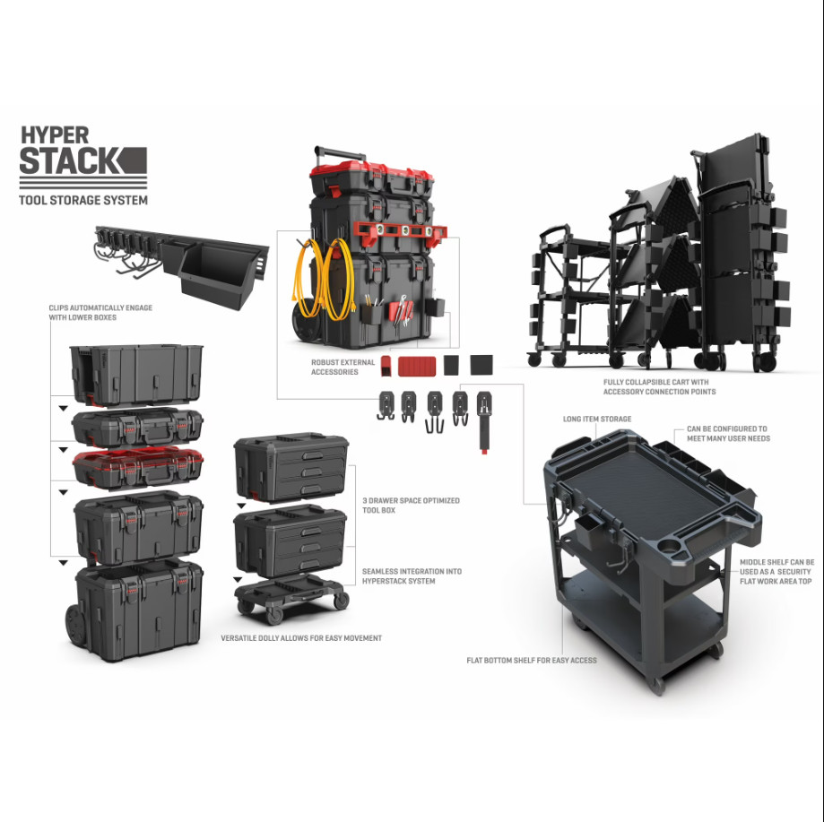 Hyper Stack Heavy Duty Modular Rolling Toolbox System, Black