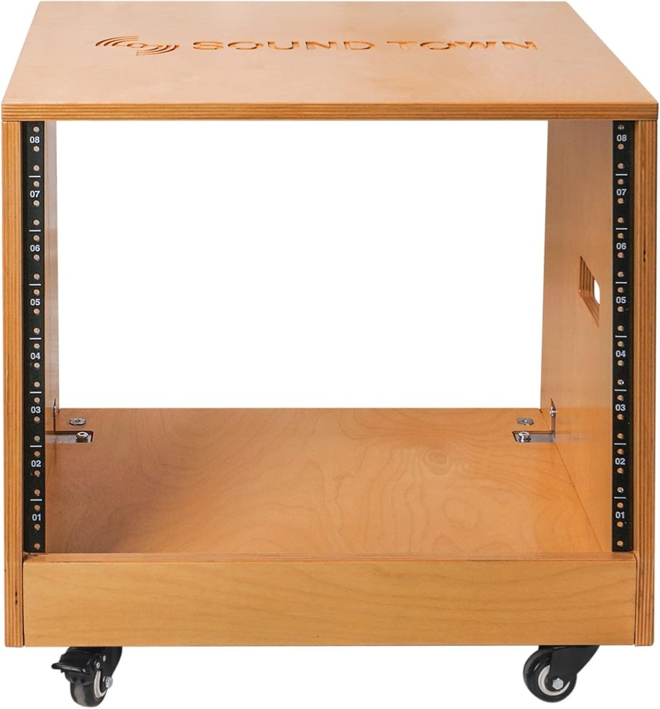 Slanted 8U Studio Rack Solid Birch Plywood Golden