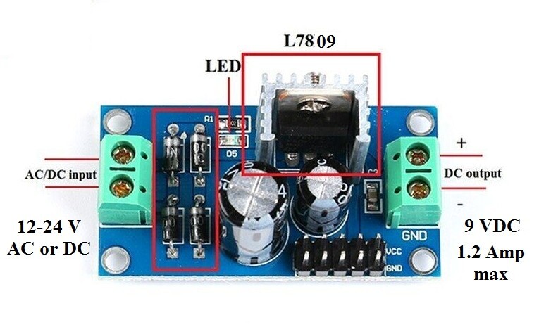 Voltage Regulator for model train controller AC : Input 12-24VAC output 9VDC