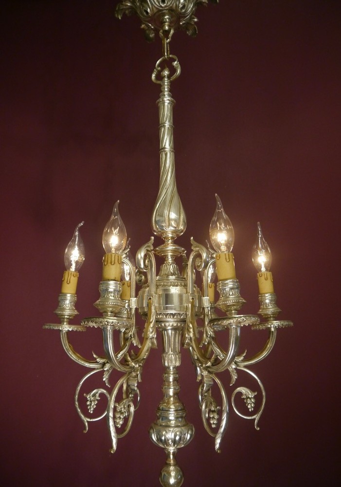 ANTIQUE CHANDELIER NICKEL SILVER SOLID HEAVY BRONZE FIXTURES Ø 17"