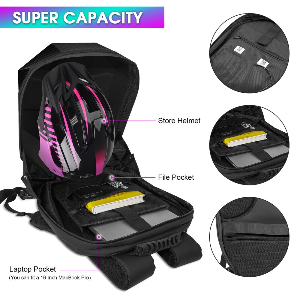 Carbon Fiber Motorcycle LED Knight Backpack Laptop Bag DIY programming Backpack