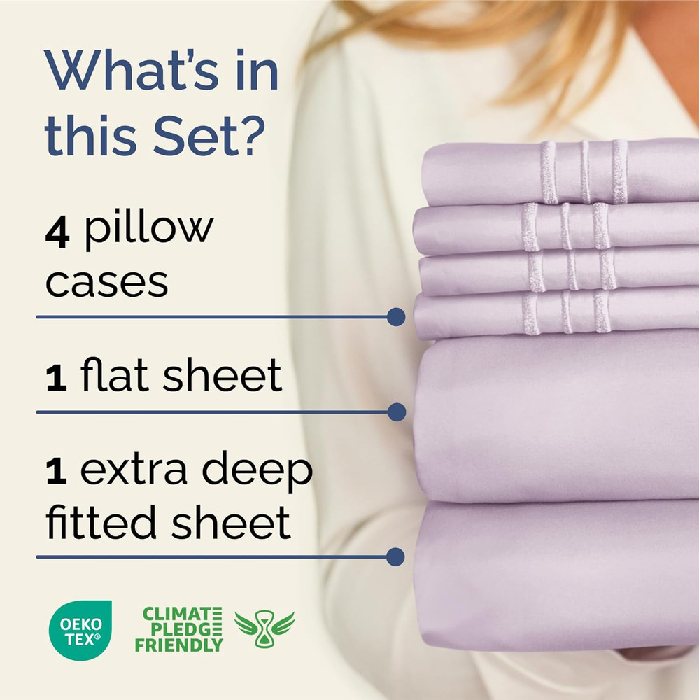Extra Deep King Sheet Set - 6 Piece Breathable & Cooling Sheets - Hotel Luxury B