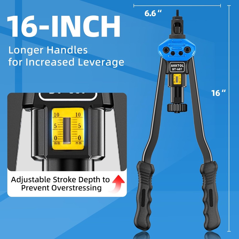 AKKTOL Rivet Nut Tool kit, 16" Rivnut Kit Kit, blue