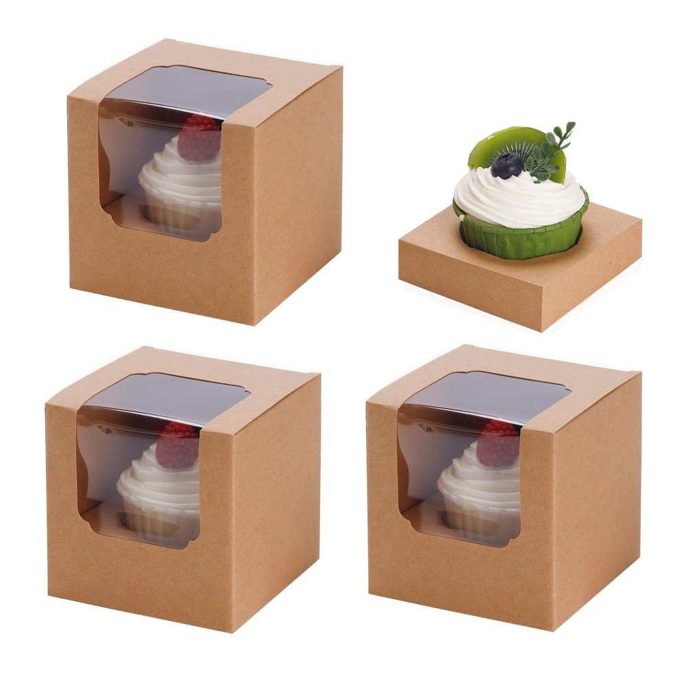 NPLUX 25 Pcs Cupcake Boxes Individual Cupcake Containers Pre-Assembled Single Cu