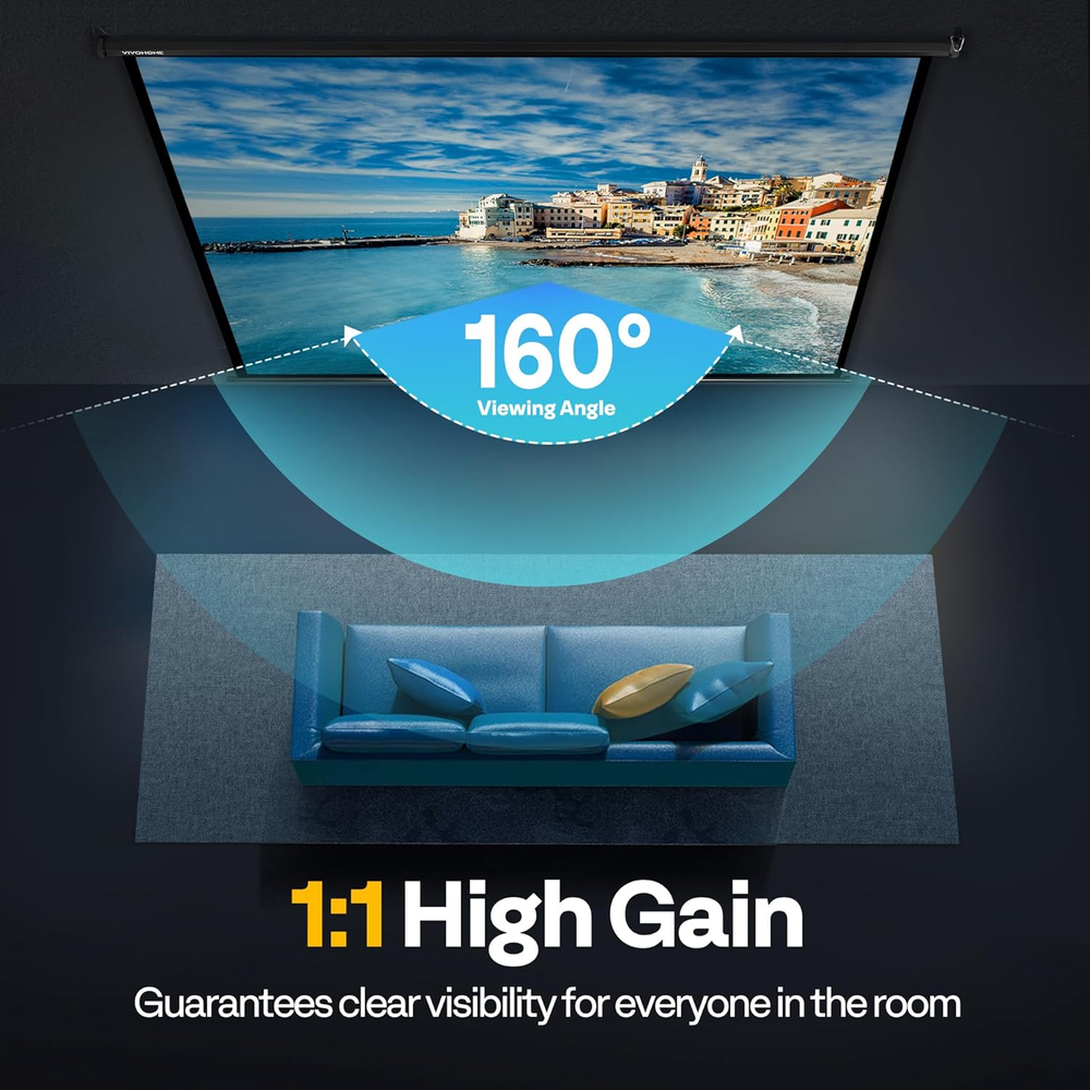 Projector Screen Pull Down, 1:1 120 Inch Retractable Projection Screen, HD 4K Ma