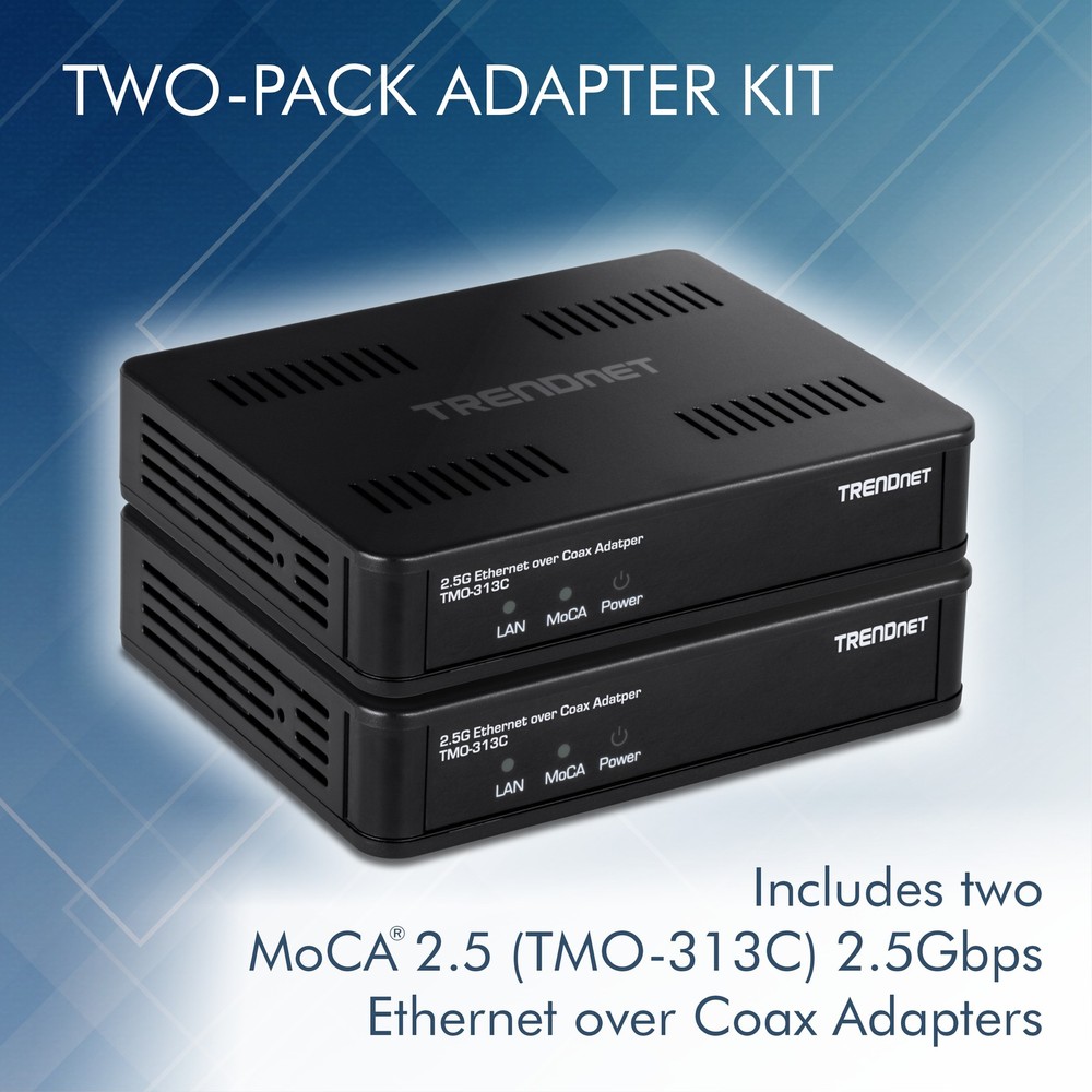 TRENDnet TMO-313C2K,2.5Gbps Ethernet over Coax Adapter (2-Pack)