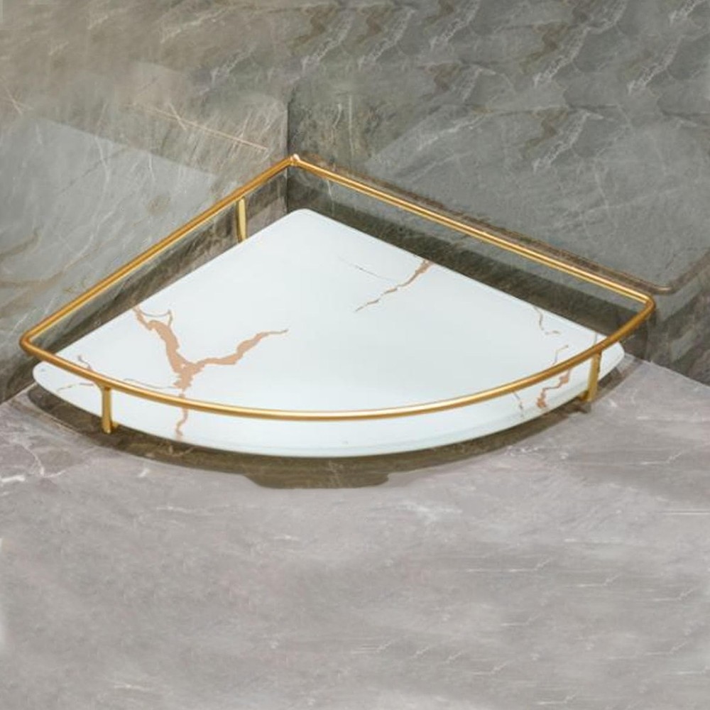 Triangular Corner Bathroom Organizer Storage Tray White Iron Glass Anti-Slip ...