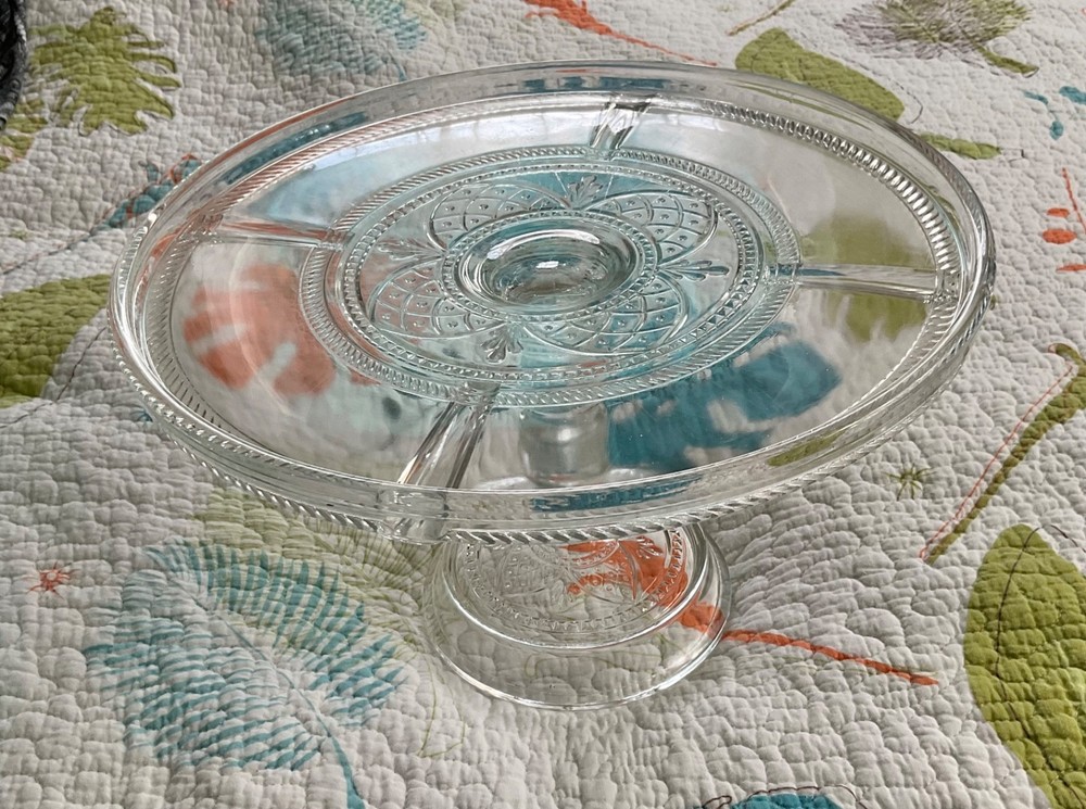 Vintage EAPG, Clear Glass Cake Stand, 11” Diameter!
