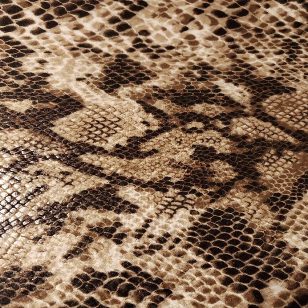 GLOSSY SCALES BROWN TAN SNAKE PYTHON STRETCH SPANDEX FABRIC 58" BY THE YARD