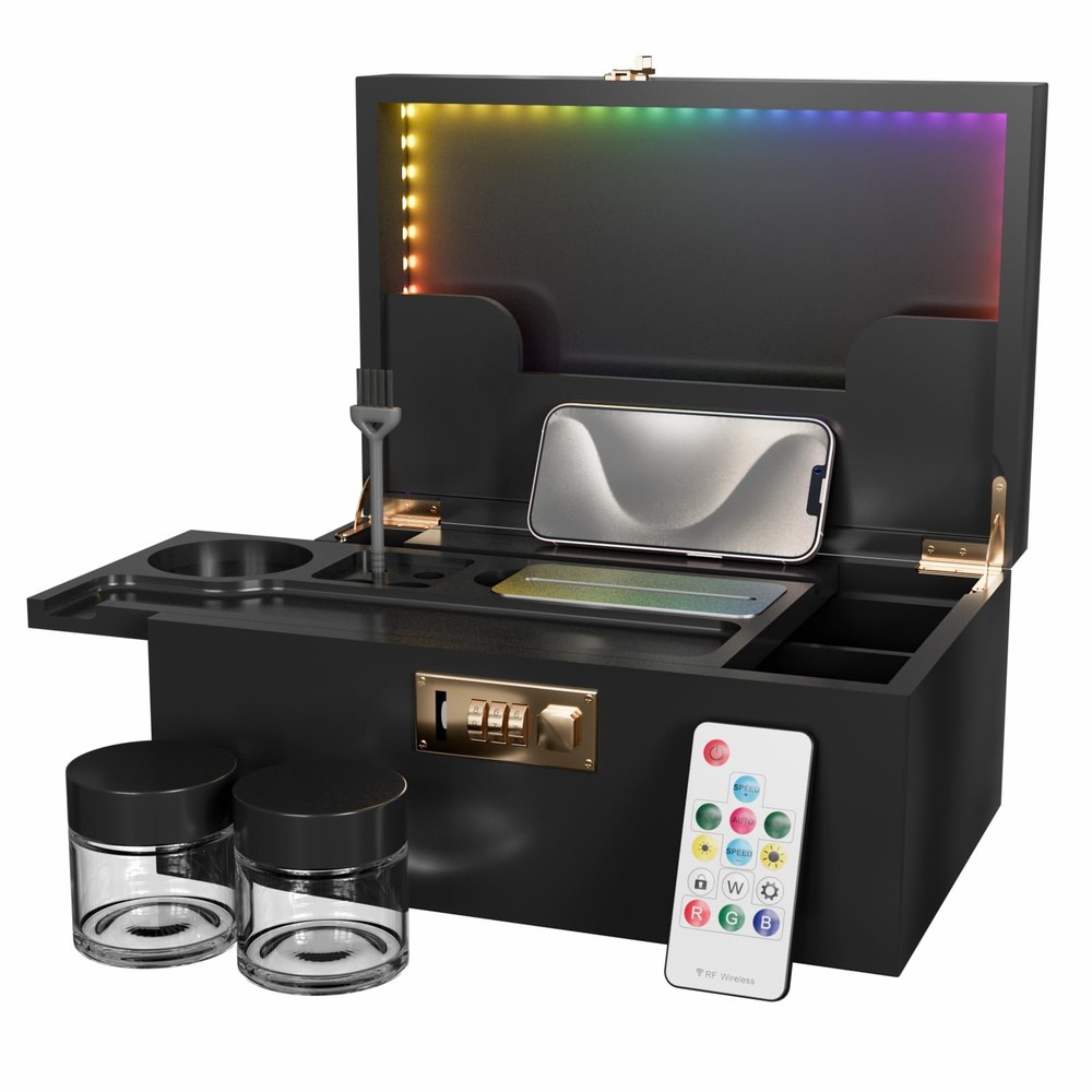 Bamboo Storage Box With Colored LED Lights - 358 Kinds Cool Light Effects, Pr...