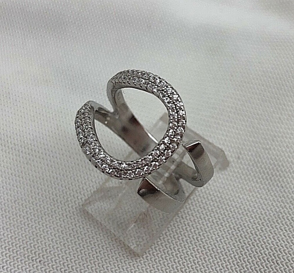 Sterling Silver .925 15mm Wide CZ Adjustable Ring Size 7 Adjustable