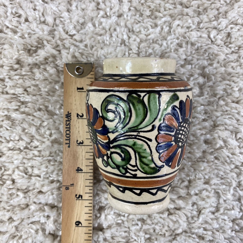 small ceramic hand-painted decorative vase floral multicolor signed *help*
