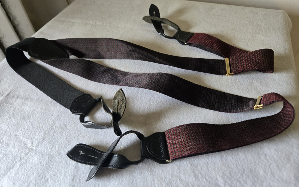 Two Suspenders Black & Multicolored Metal Button-Hole Elastic Adjustable