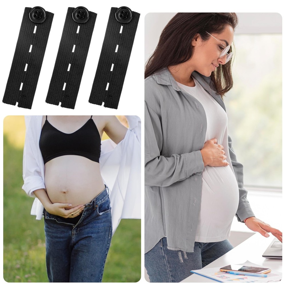 COMNICO 5pcs Waist Extender Button Elastic Comfy Adjustable One Size, Black