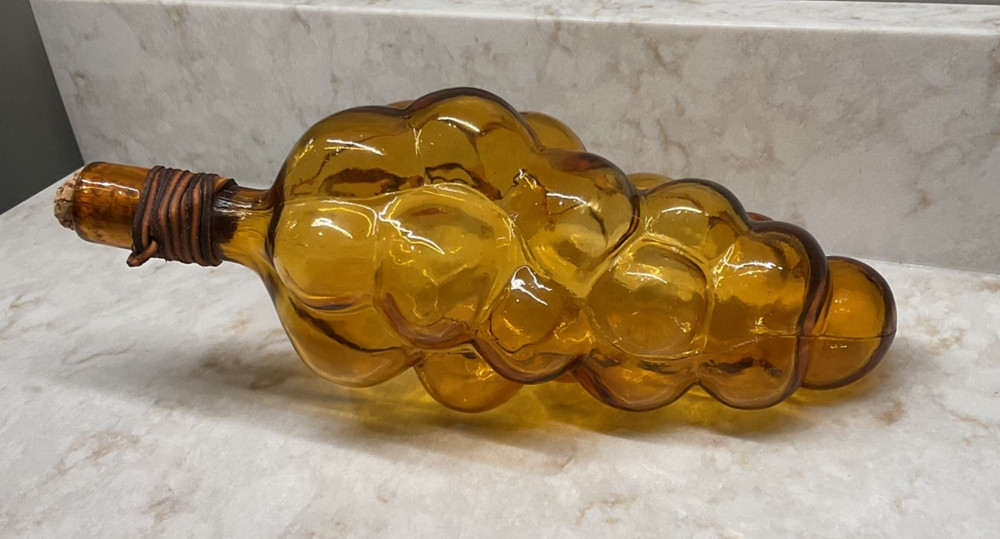 AMBER GLASS GRAPE CLUSTER SHAPE LARGE EMPTY WINE BOTTLE