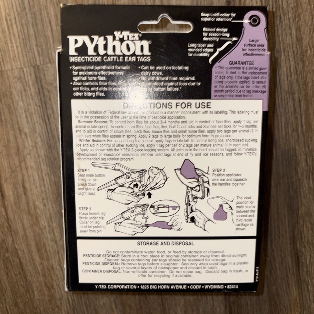 Y-Tex Python insect ear tags (20 per box) treat your herd to the best.