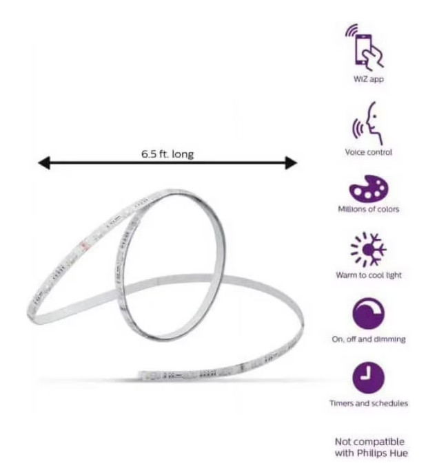 PHILIPS Smart Wi-Fi Wiz Connected Color Changing, Dimmable 6.5 ft Light Strip