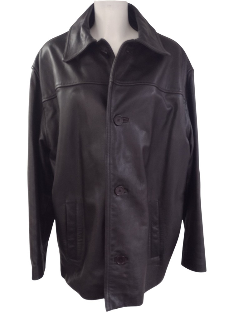 Jaeger Leather Jacket Men's Medium Black Real Leather Button Close UK