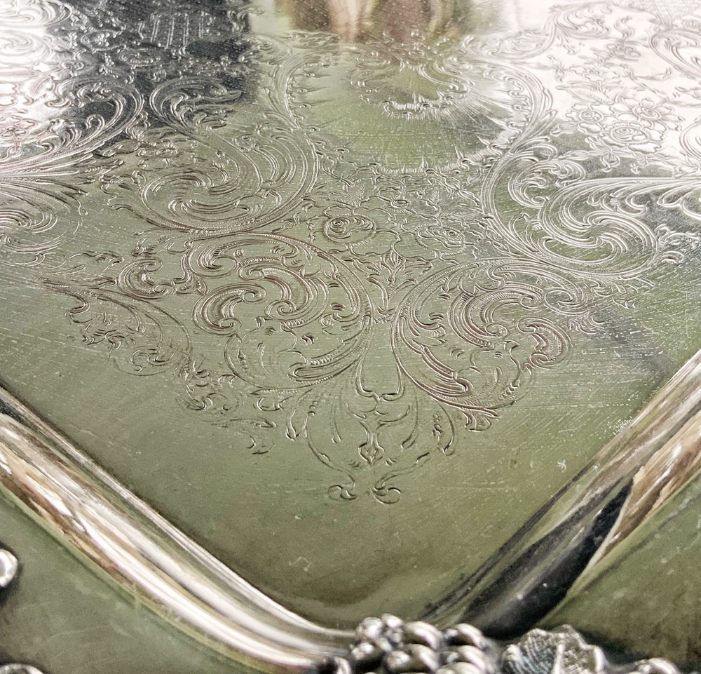 Antique Webster & Son Silverplate Grape pattern platter chased silver plate tray