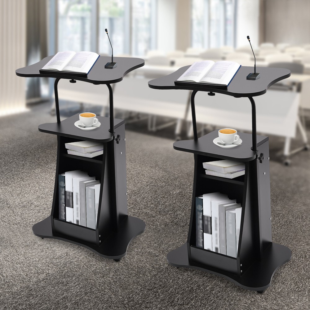2x Rolling Lectern Podium Presentation Stand Church Pulpit + Storage Compartment