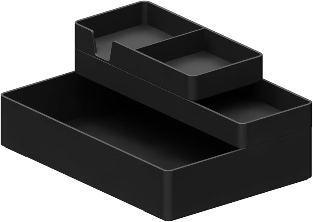 Rectangular Plastic Desk Organizer Bundle, 3 Pieces with Half Accessory Tray, Sm