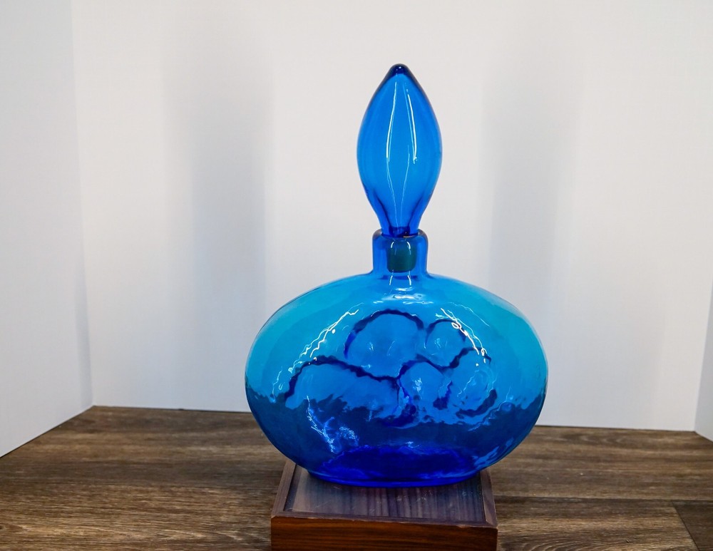 Blue BLENKO 5 Bubble Decanter By Wayne Husted #6310 Eames Era Mid Century Modern
