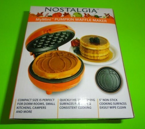 Nostalgia MyMini Halloween Pumpkin Pattern Waffle Maker 5” Non-Stick Easy Wipe