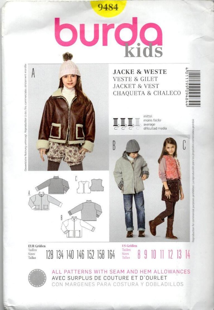 9484 BURDA KIDS JACKET & VEST SIZE 8-14