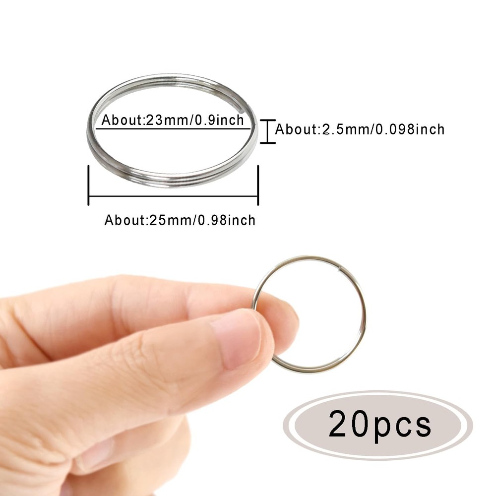 20 Pcs Key Rings 25mm Round Split Ring for Keychains Keyrings Silver