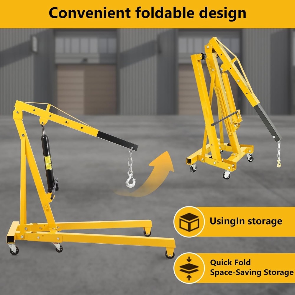 2Ton/4400lbs Folding Engine Crane Cherry Picker Hydraulic Hoist Workshop Lifter