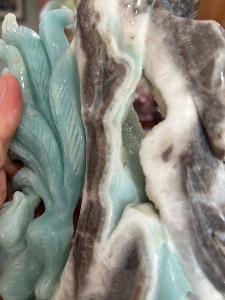 Amazonite 9 tail Fox carving on stand Gorgeous