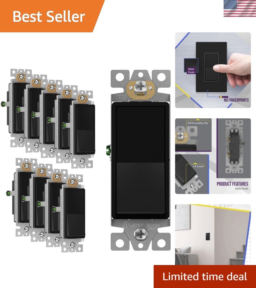 Matte Black Light Switch, Decorator Paddle Rocker Wall Switch, Single Pole, 3...