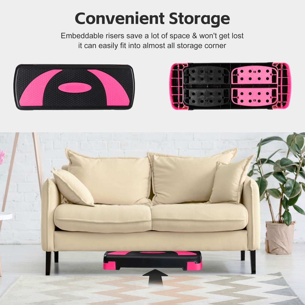 Adjustable Workout Aerobic Stepper Pink Exercise Step Platform with 4 Risers