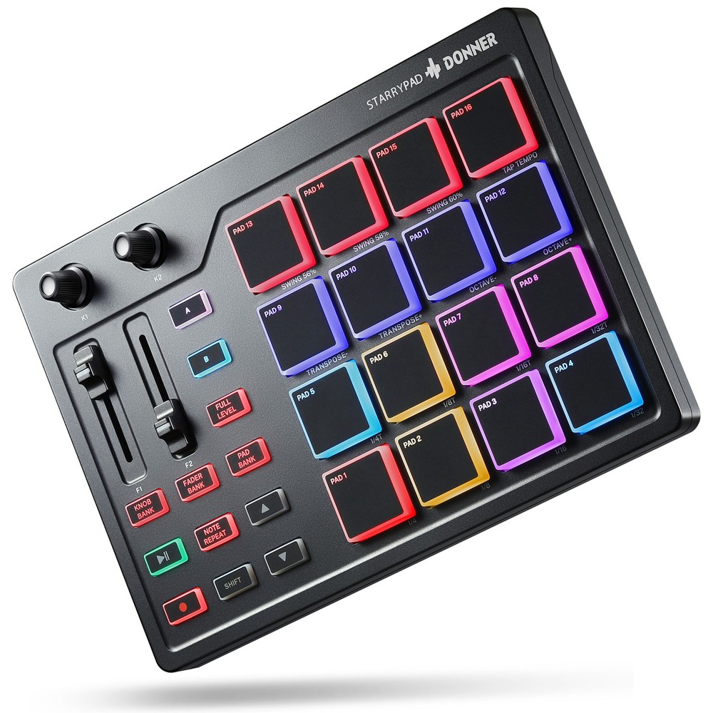 Donner Starrypad MIDI Controller Pad Beat Maker Machine 16 Pad 2 Fader & Knobs