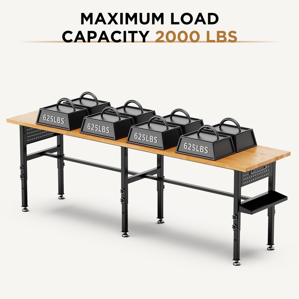 96" Adjustable Workbench with Side Pegboard Adjustable Height Garage Work Table