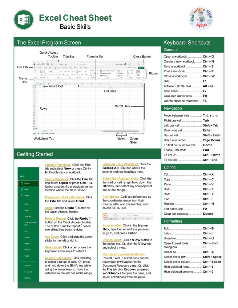 Microsoft Excel Basic Skills Cheat sheet