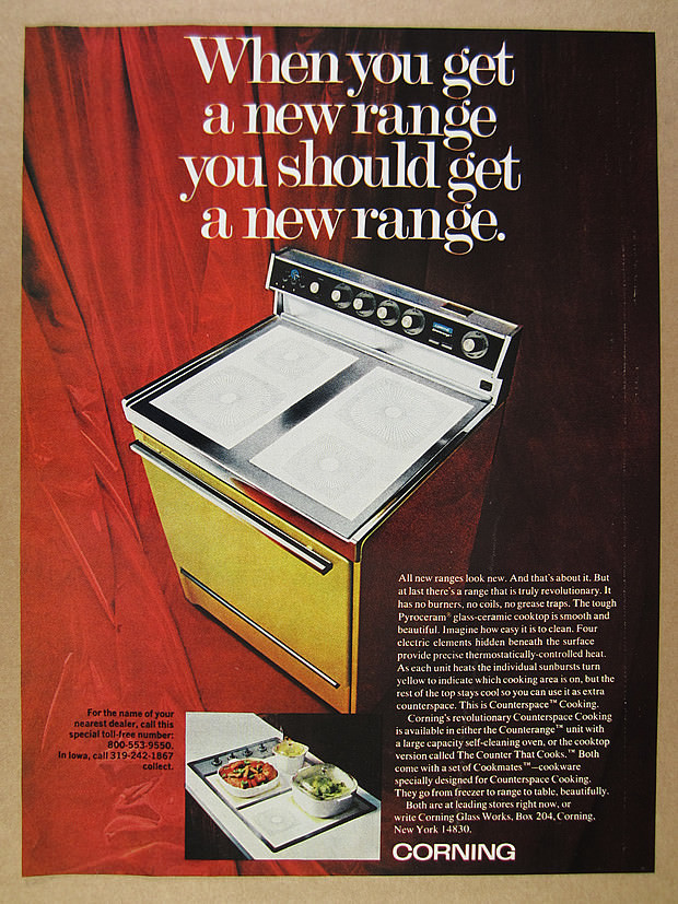 1970 Corning Counterspace Range Oven & Cooktop vintage print Ad