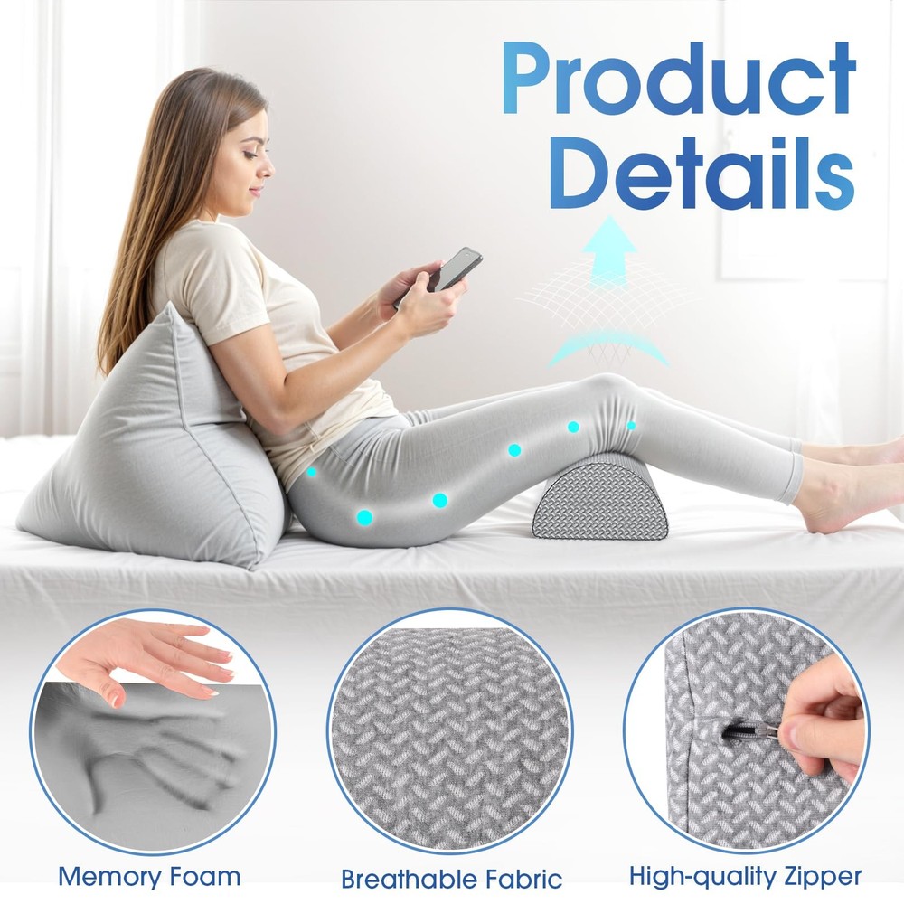 TranquilRelax Knee Pillow for Back Sleeping Memory Foam Half Standard, Grey
