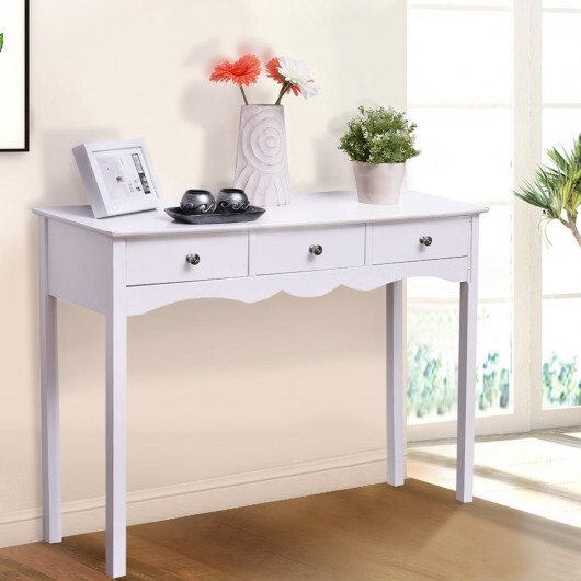 Side Sofa Table with Storage 3-Drawers-white - Color: White