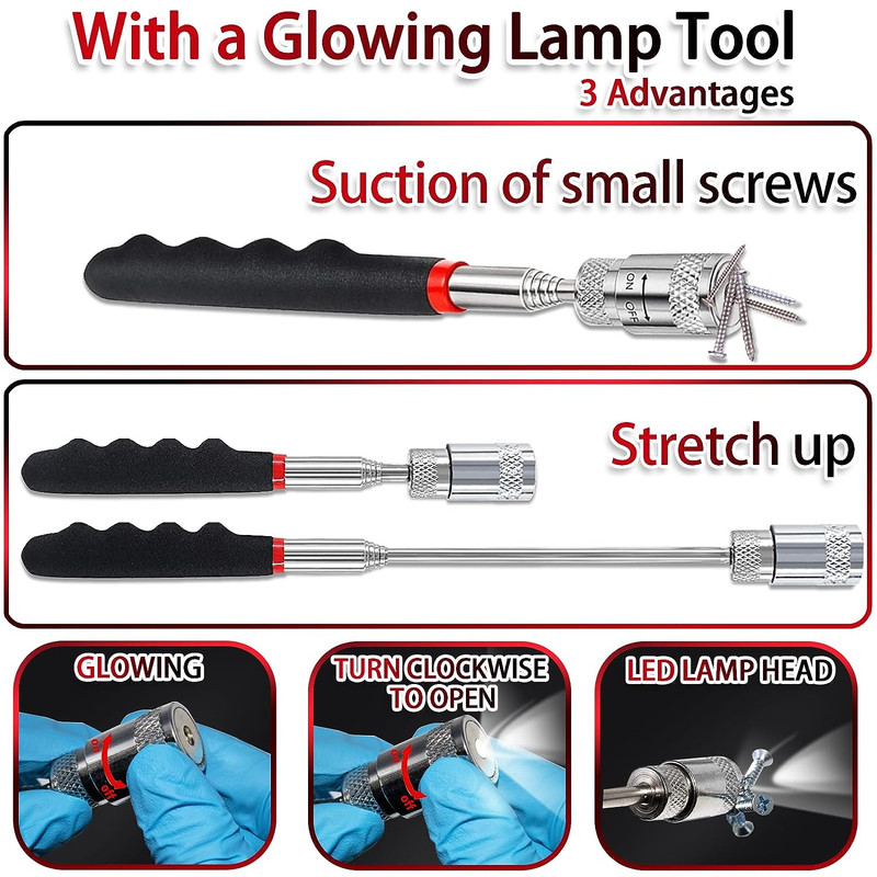 11Pcs/Set Precision Pick & Hook with Scraper and Magnetic Telescoping Tool Kit