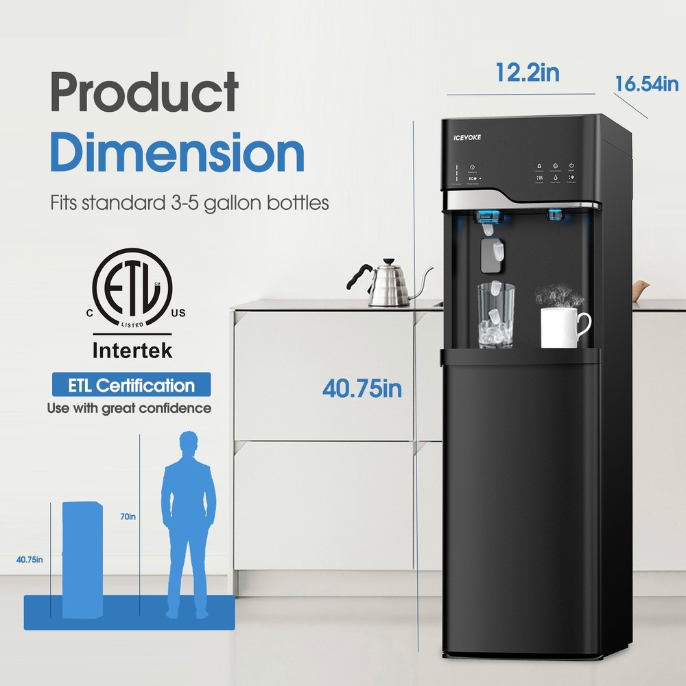 Water Dispenser with Ice Maker Function, Bottom Loading Hot & Cold Water Cooler