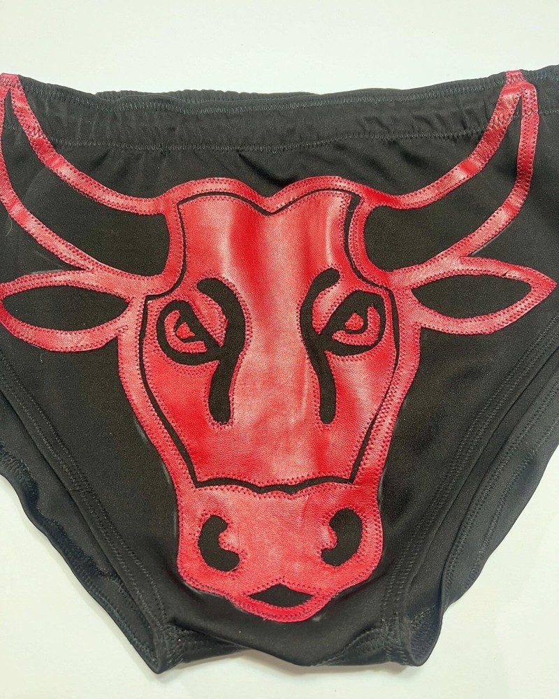Red Leather Bull Pro Wrestling Trunks L