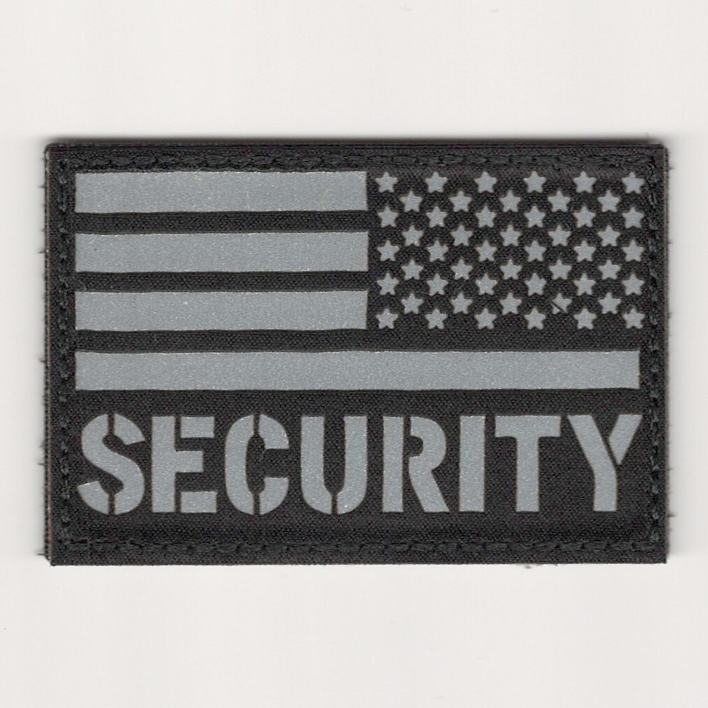 Reflective Security Guard Patch Reverse US Flag Hook Fastener compatible
